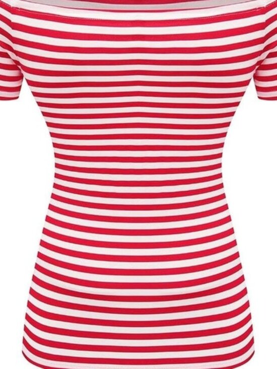 LilyCoco Tops - Red and White Fitted Short Sleeve Bodysuit